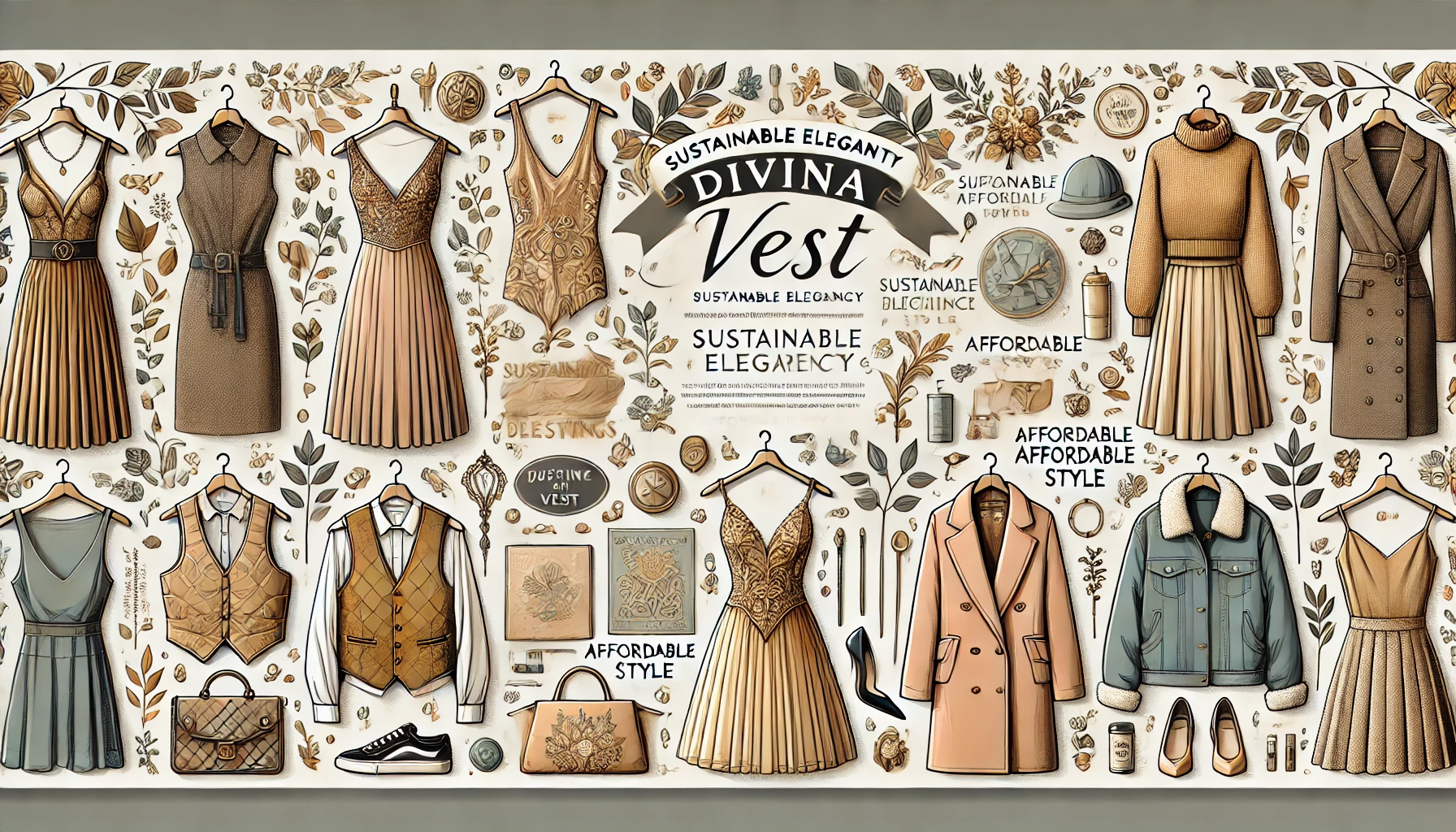 DALL·E 2025-01-22 14.05.44 - A visually appealing banner for a thrift store called 'Divina Vest.' The design features a stylish mix of modern and vintage clothing items such as el